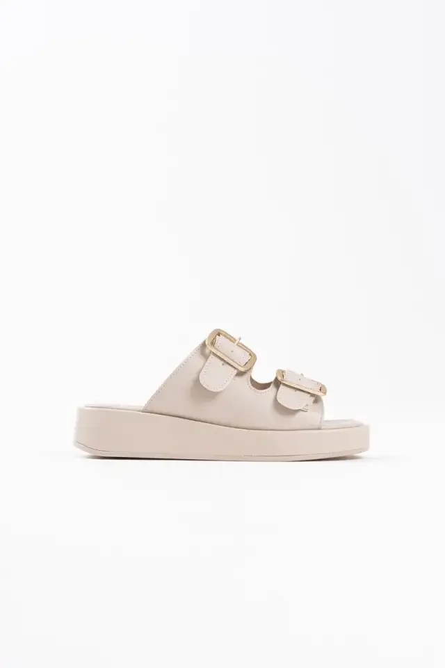 Bej Cilt Kadın Tokalı Terlik BUCCA17MY01C