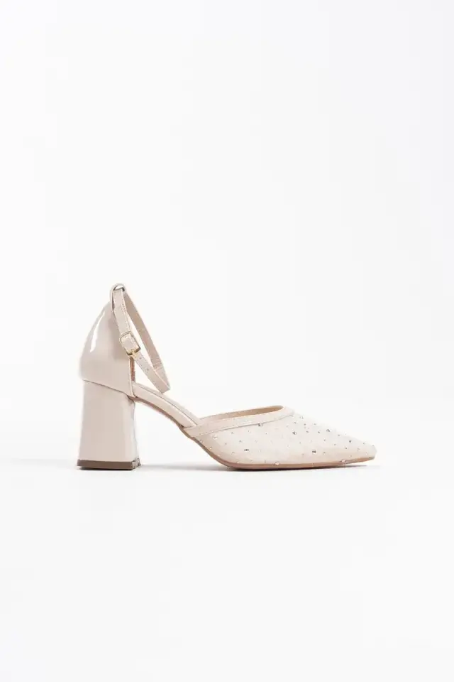 Tekstil Kumaş Taşlı Kadın Topuklu Ayakkabı BUCCA08MS18B