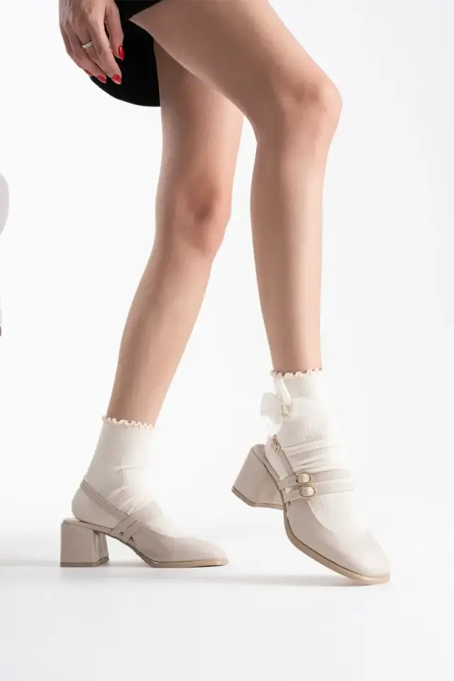 Bej Cilt Kadın Topuklu Ayakkabı BUCCA02MS03D