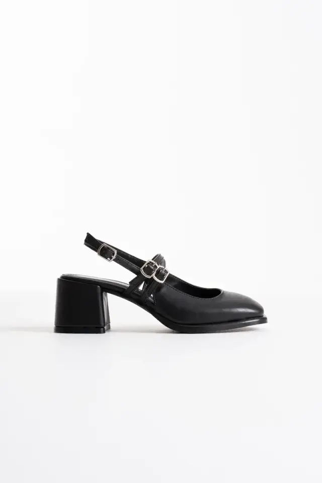 Siyah Cilt Kadın Topuklu Ayakkabı BUCCA02MS03C