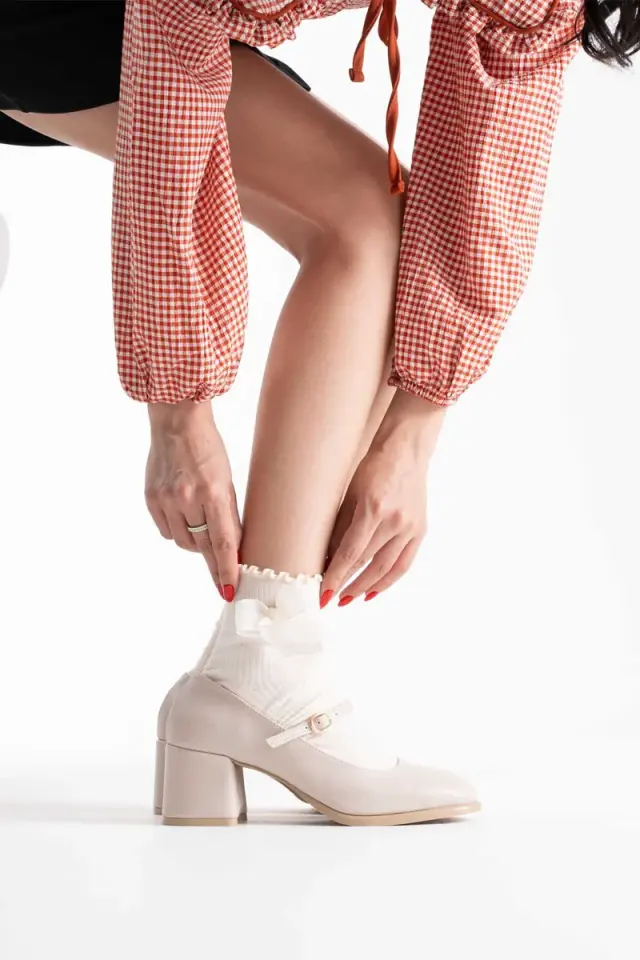 Bej Rugan Kadın Topuklu Ayakkabı | BUCCA