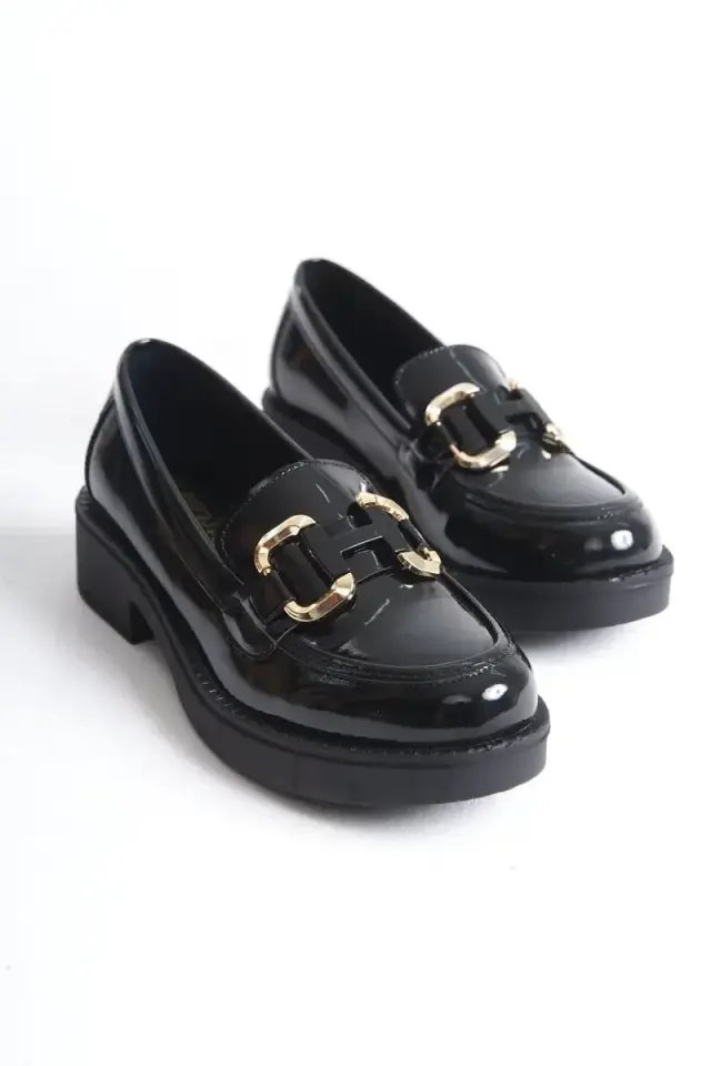 Rugan Siyah Gold Tokalı Kadın Loafer BUCCA17MS02A