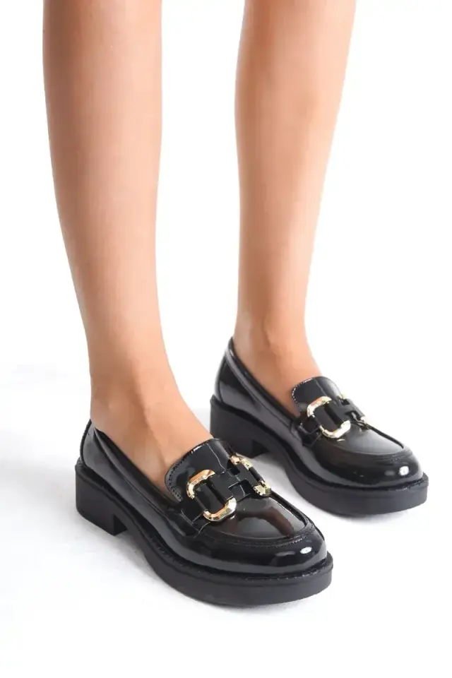 Rugan Siyah Gold Tokalı Kadın Loafer BUCCA17MS02A