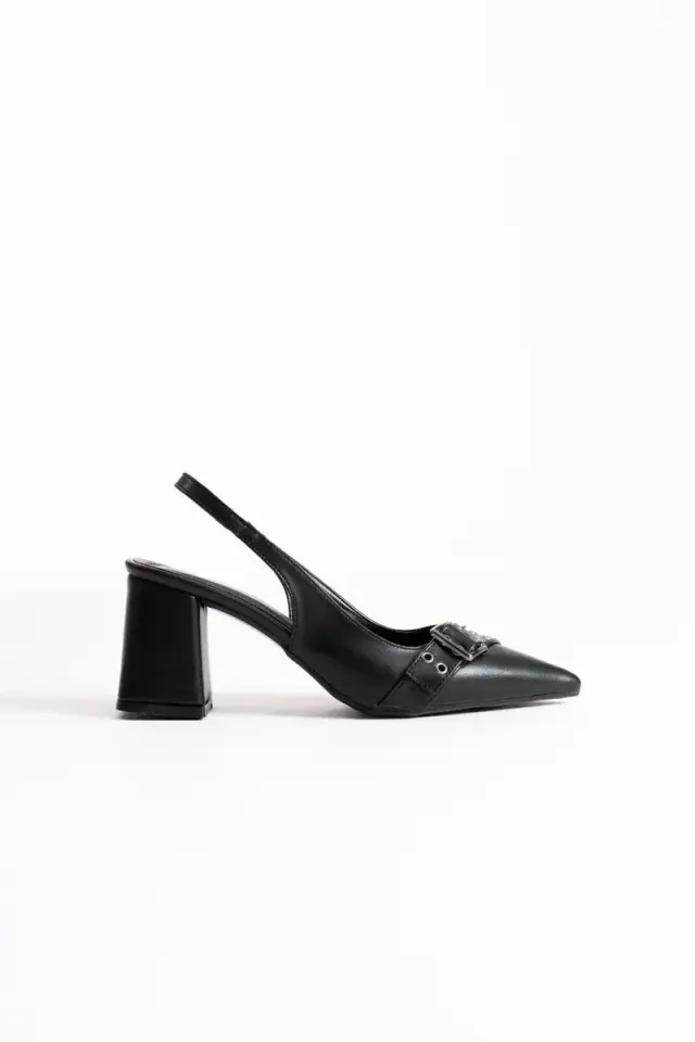 Siyah Cilt Kadın Topuklu Ayakkabı BUCCA08MS07D