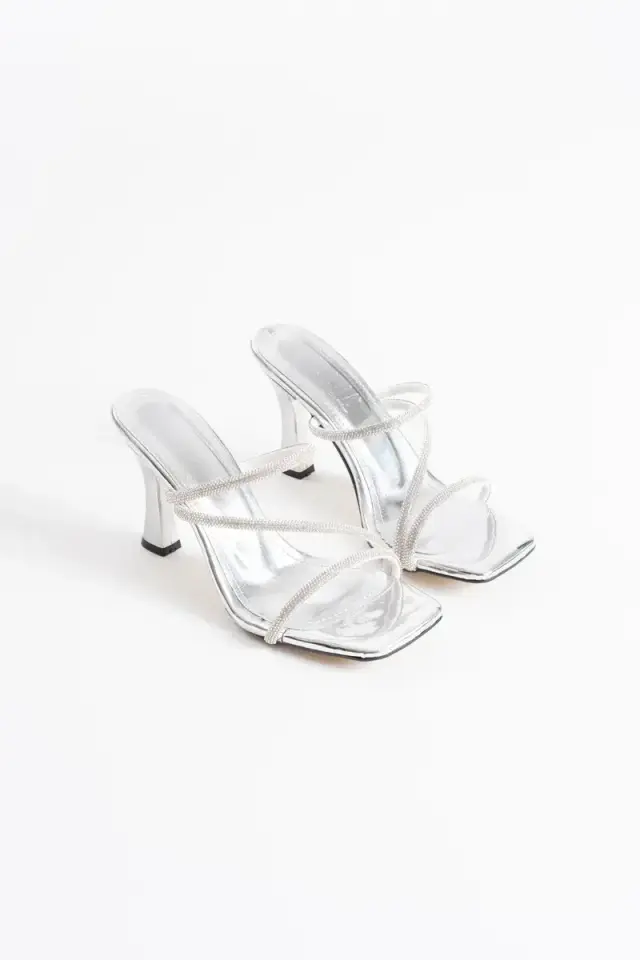 Gümüş Kadın Taşlı Topuklu Terlik BUCCA20MY04F