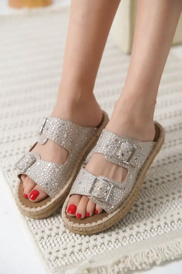 Süet Gri Taşlı Kadın Terlik BUCCA35MY05G