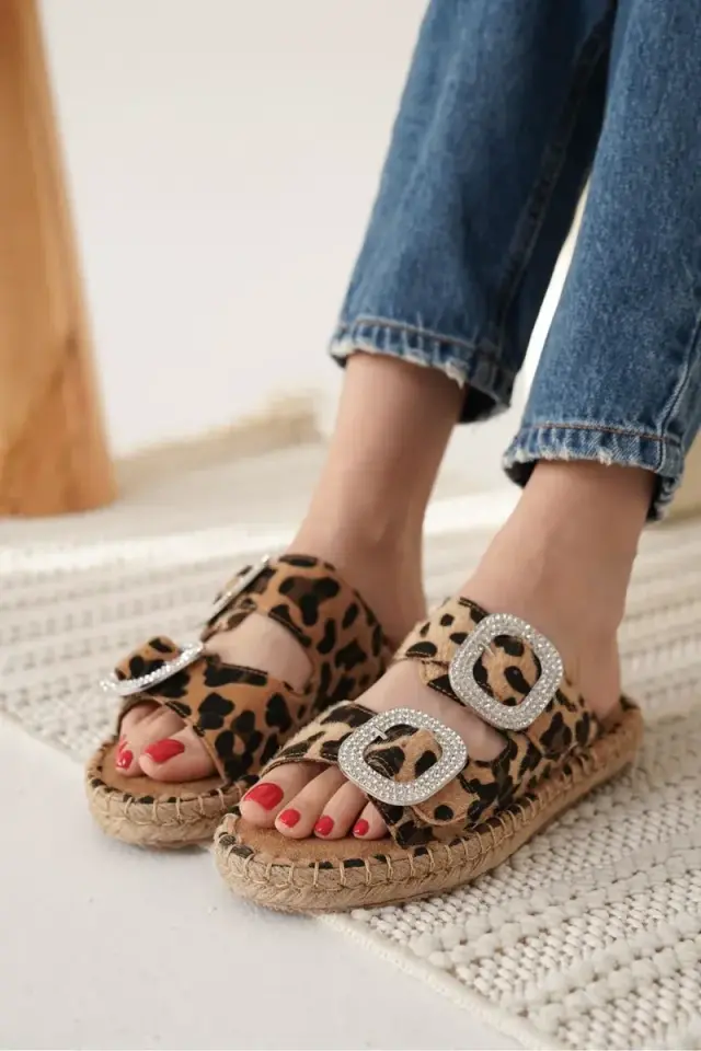 Süet Leopar Taşlı Kadın Terlik BUCCA35MY05E