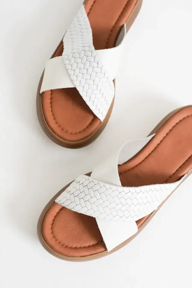 Beyaz Hakiki Deri Terlik BUCCA31MY53M