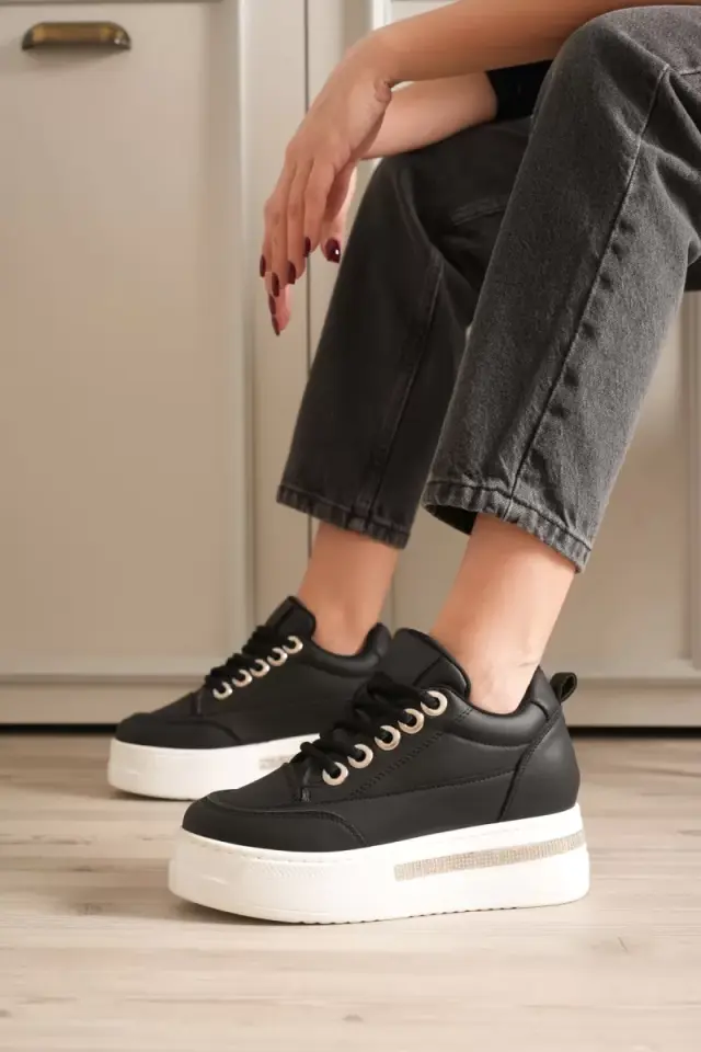 Siyah Kadın Gizli Topuklu Sneaker Ayakkabı | BUCCA