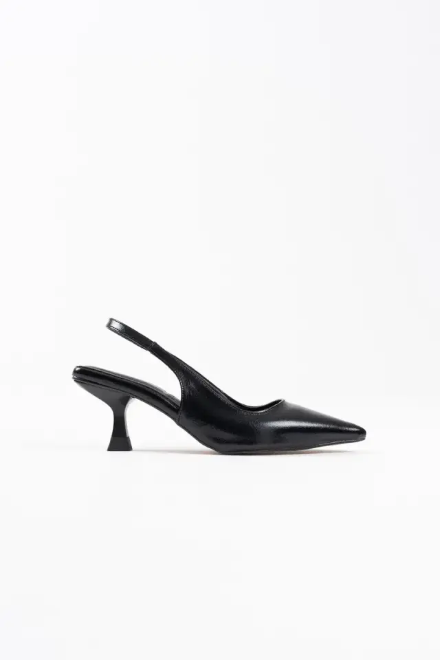 Kadın Siyah Kırışık Rugan Topuklu Ayakkabı BUCCA08MS08C