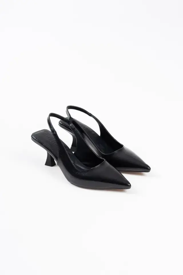 Kadın Siyah Kırışık Rugan Topuklu Ayakkabı BUCCA08MS08C