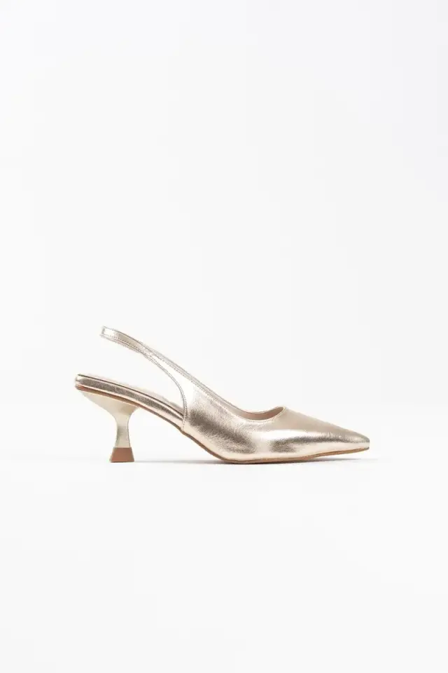 Kadın Altın Kırışık Rugan Topuklu Ayakkabı BUCCA08MS08E