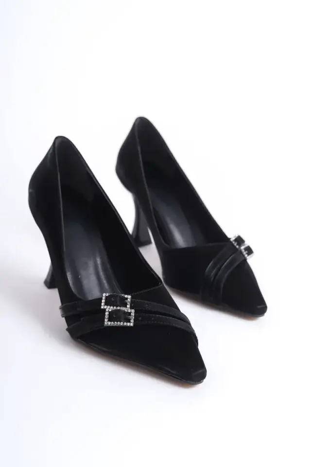 Kadın Siyah Saten Topuklu Ayakkabı BUCCA08MS25A