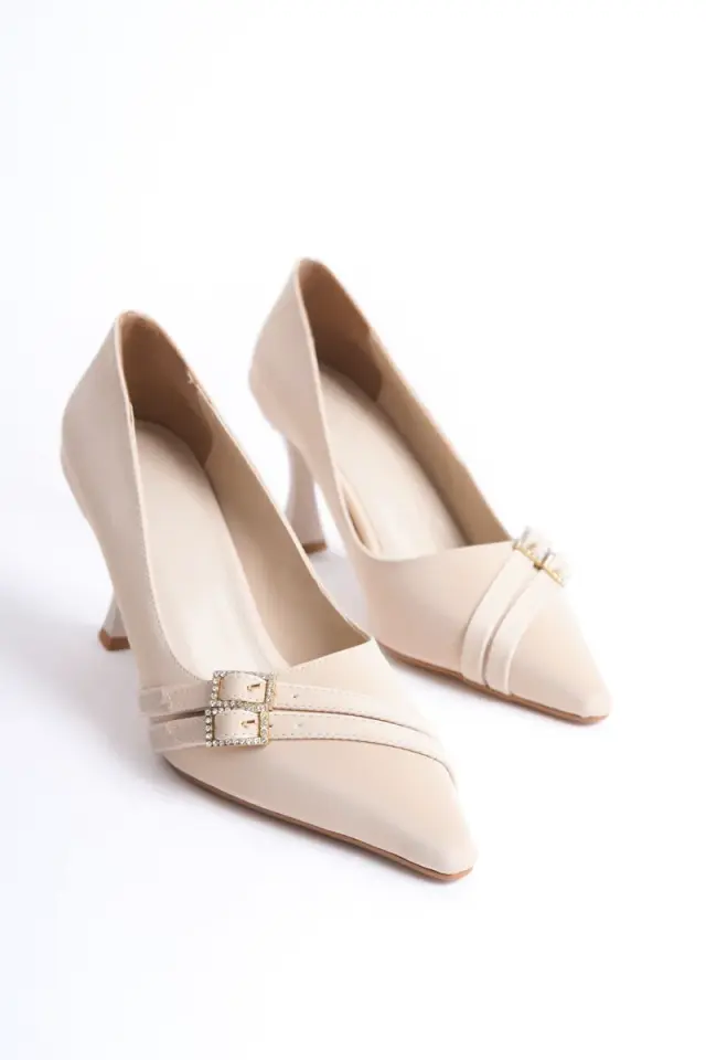 Kadın Bej Saten Topuklu Ayakkabı BUCCA08MS25B