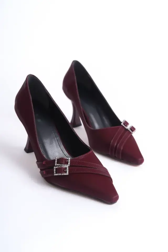 Kadın Bordo Saten Topuklu Ayakkabı BUCCA08MS25C