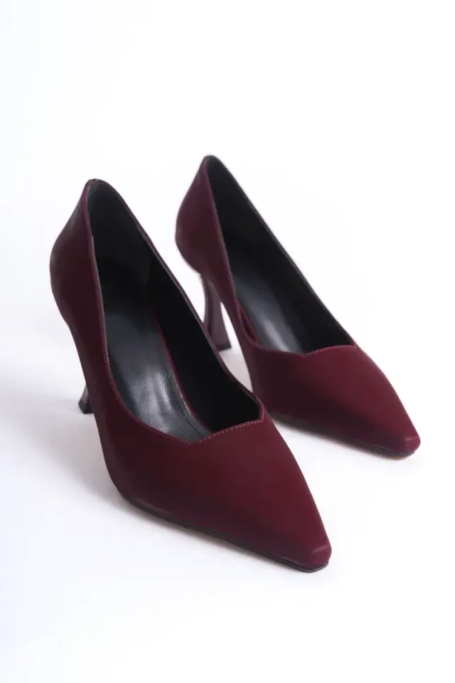 Bordo Saten Kadın Stiletto Ayakkabı | BUCCA