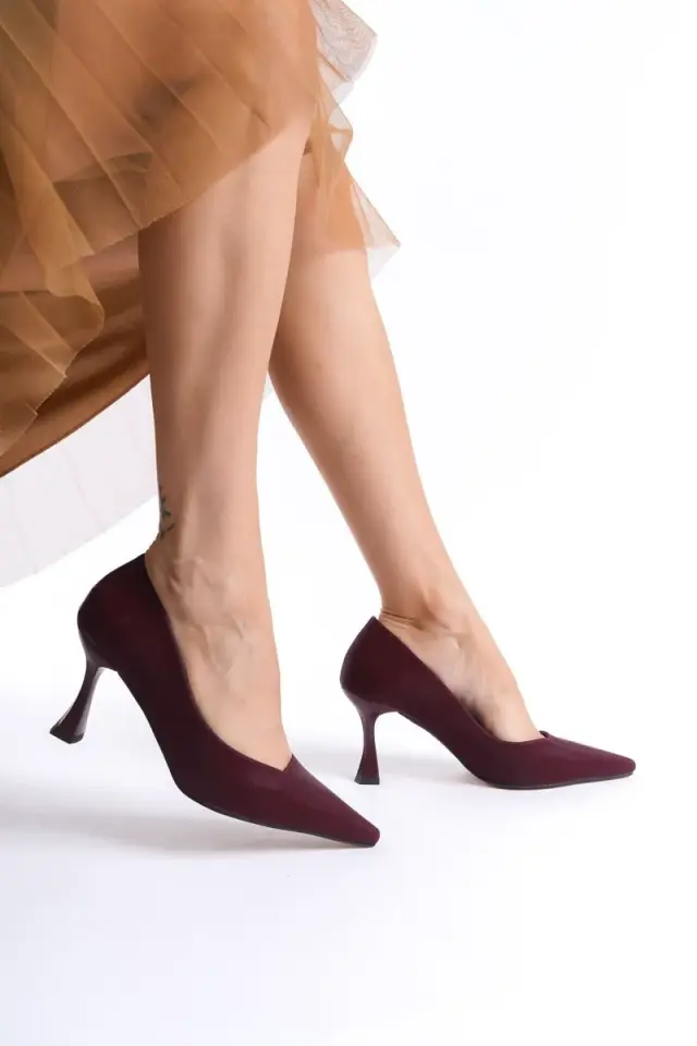 Bordo Saten Kadın Stiletto Ayakkabı | BUCCA