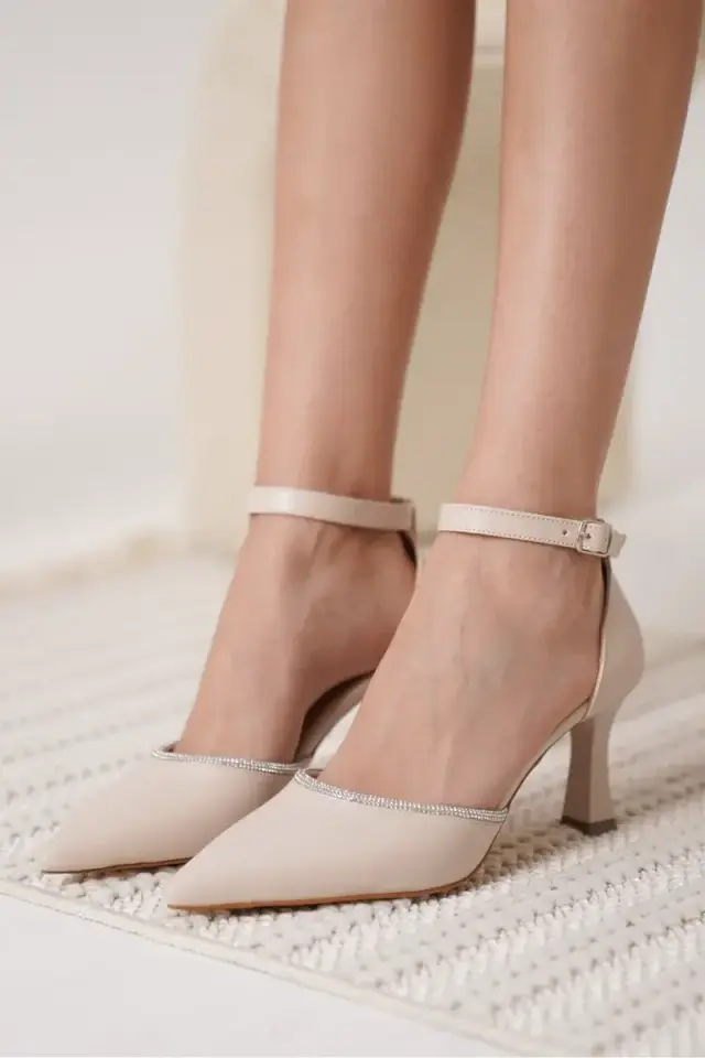 Taşlı Kadın Bej Topuklu Ayakkabı BUCCA12MS02C