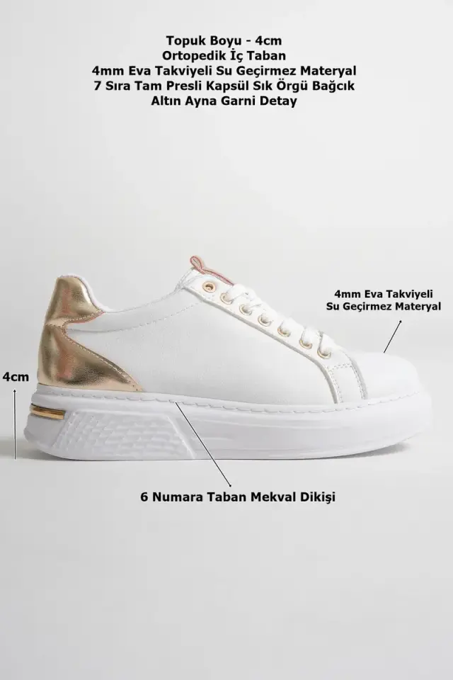 Altın Detaylı Beyaz Kadın Spor Ayakkabı BUCCA01MS03E