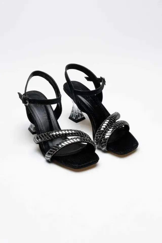 Siyah Taşlı Kadın Topuklu Sandalet BUCCA25MY05A