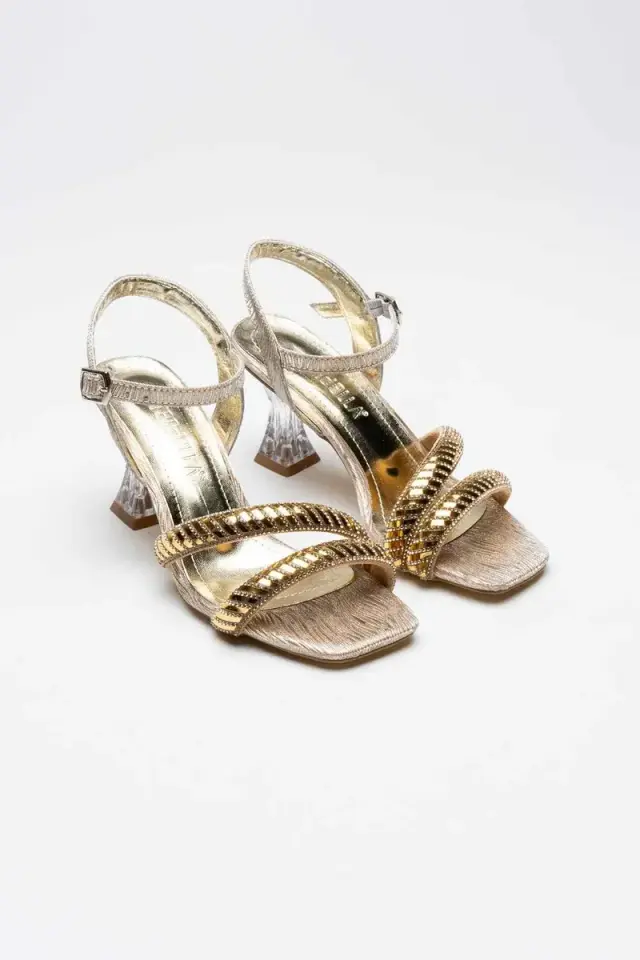 Altın Taşlı Kadın Topuklu Sandalet BUCCA25MY05D