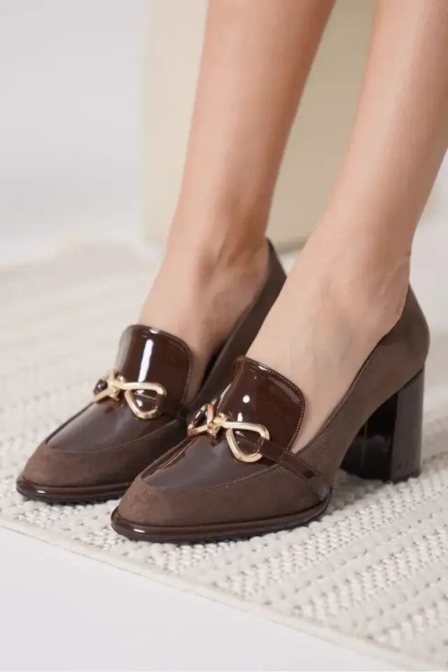 Acı Kahve Rugan Süet Detaylı Kadın Topuklu Ayakkabı BUCCA18MS10E