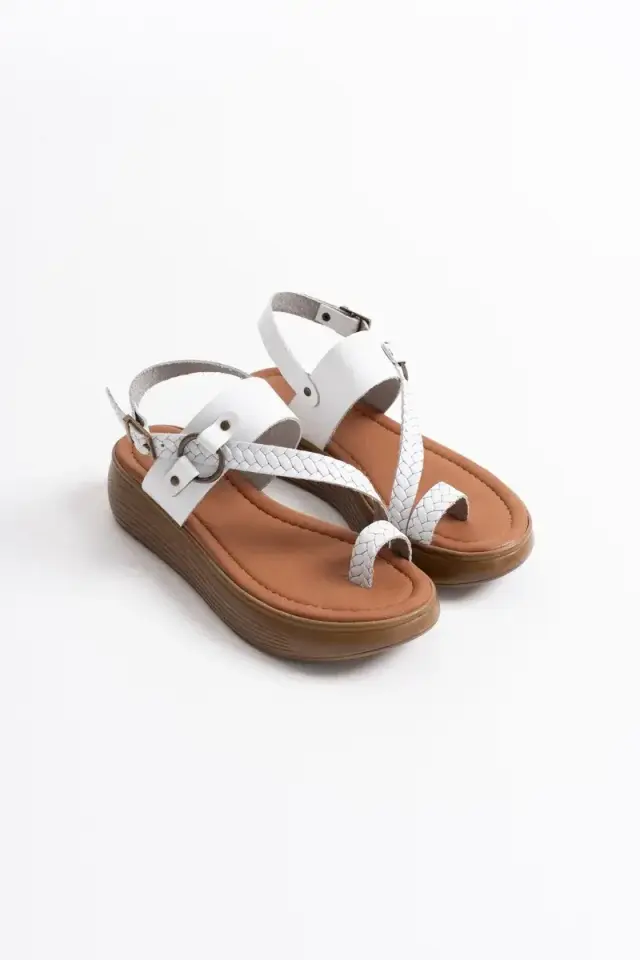 Beyaz Hakiki Deri Sandalet BUCCA31MY64B