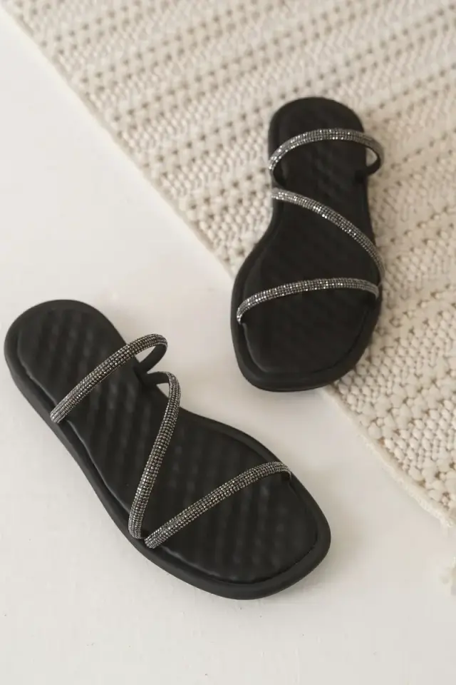 Siyah Kadın Taşlı Terlik BUCCA28MY03A