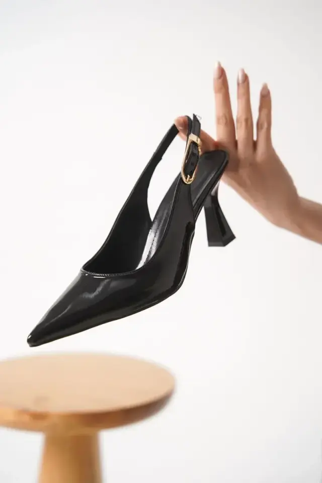 Kadın Siyah Rugan Topuklu Ayakkabı BUCCA20MS01A