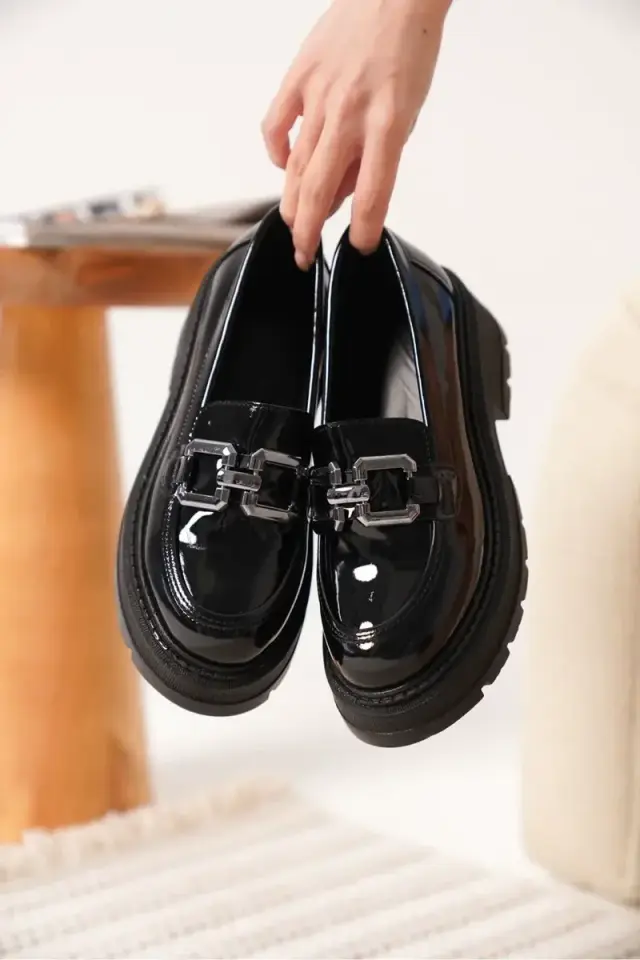 Rugan Siyah Kadın Loafer BUCCA17MS01B