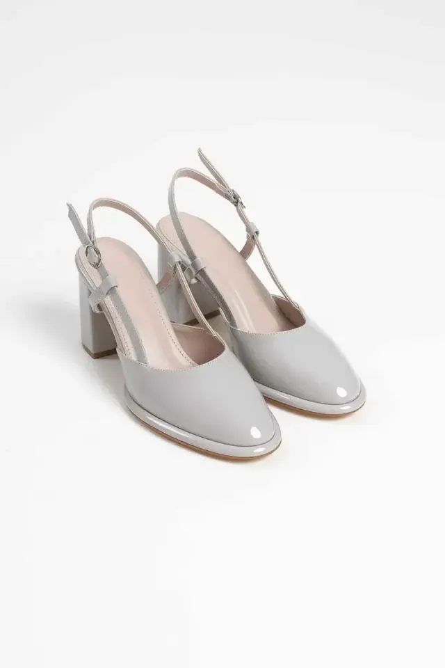 Gri Rugan Kadın Topuklu Ayakkabı BUCCA18MS18D