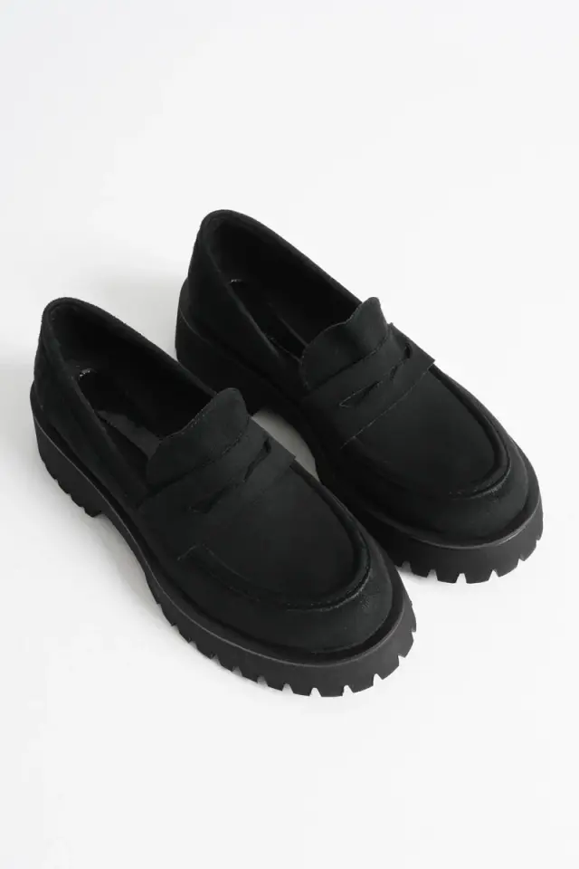 Siyah Süet Kadın Loafer | BUCCA