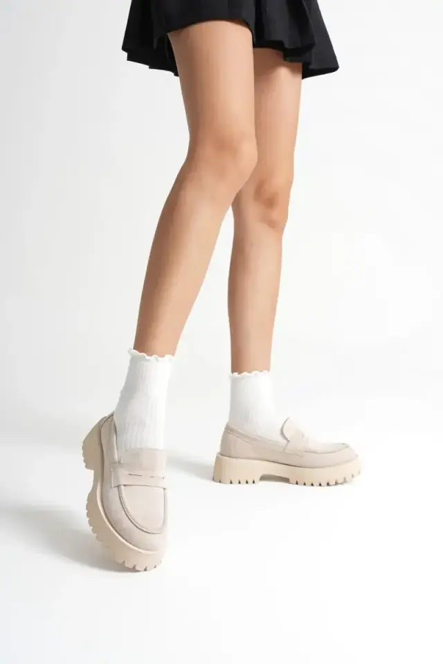 Kadın Günlük Bej Süet Loafer Ayakkabı BUCCA10MS02D