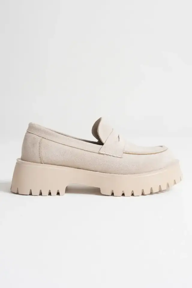 Kadın Günlük Bej Süet Loafer Ayakkabı BUCCA10MS02D