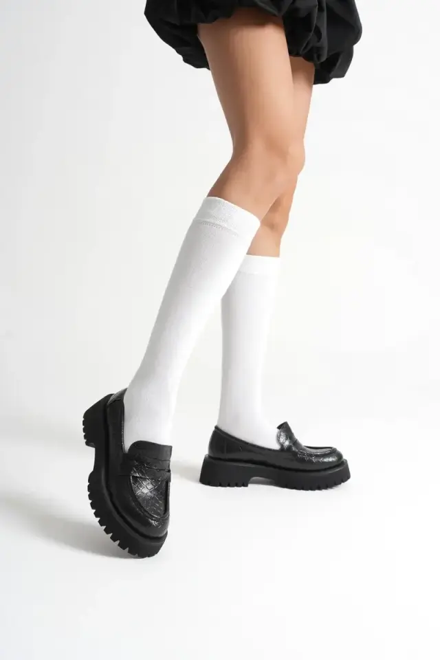 Kadın Günlük Siyah Kroko Loafer Ayakkabı BUCCA10MS02G