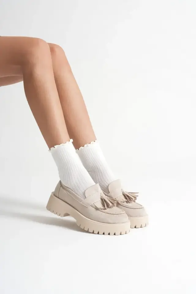Kadın Günlük Bej Süet Loafer Ayakkabı BUCCA10MS03D