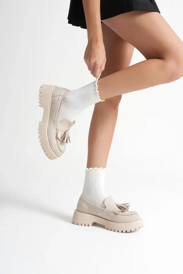 Bej Süet Kadın Loafer | BUCCA