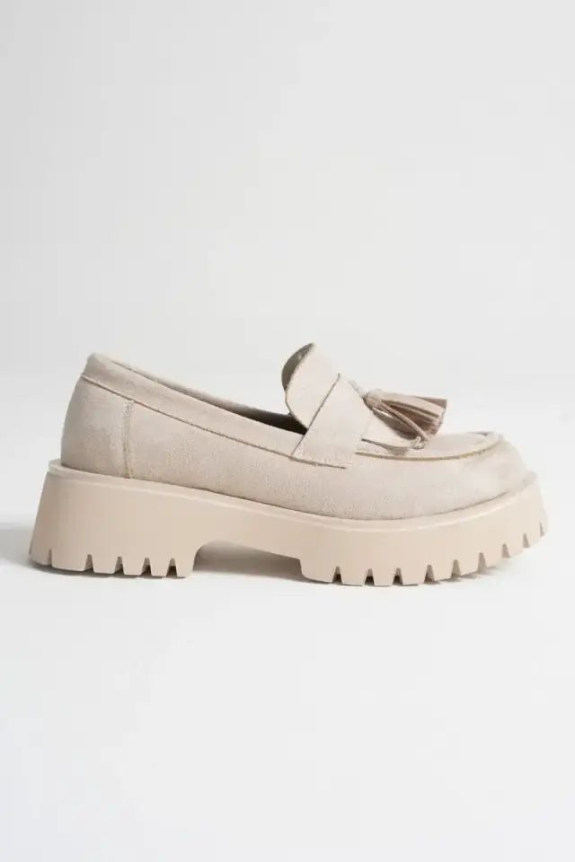 Kadın Günlük Bej Süet Loafer Ayakkabı BUCCA10MS03D