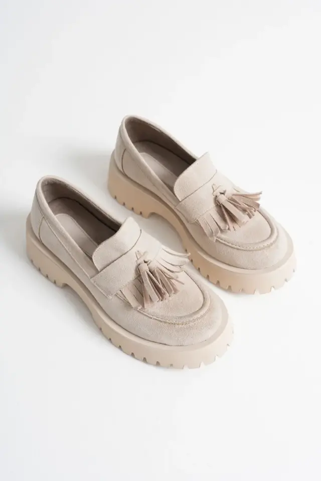 Bej Süet Kadın Loafer | BUCCA
