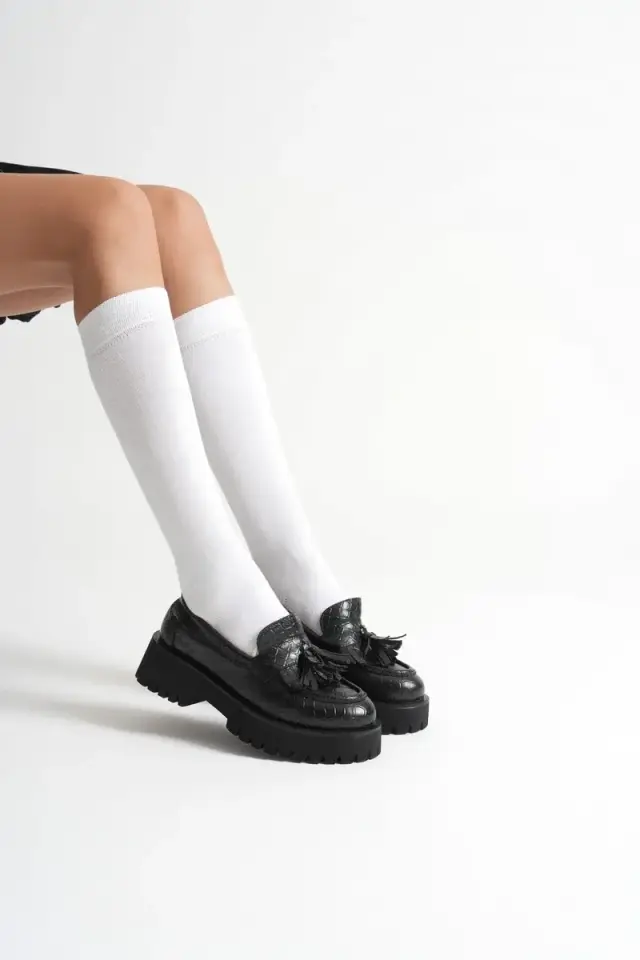 Kadın Günlük Siyah Kroko Baskılı Loafer Ayakkabı BUCCA10MS03G