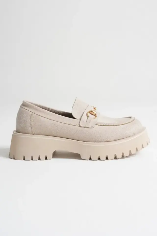 Toka Detaylı Bej Süet Günlük Loafer Ayakkabı BUCCA10MS04D