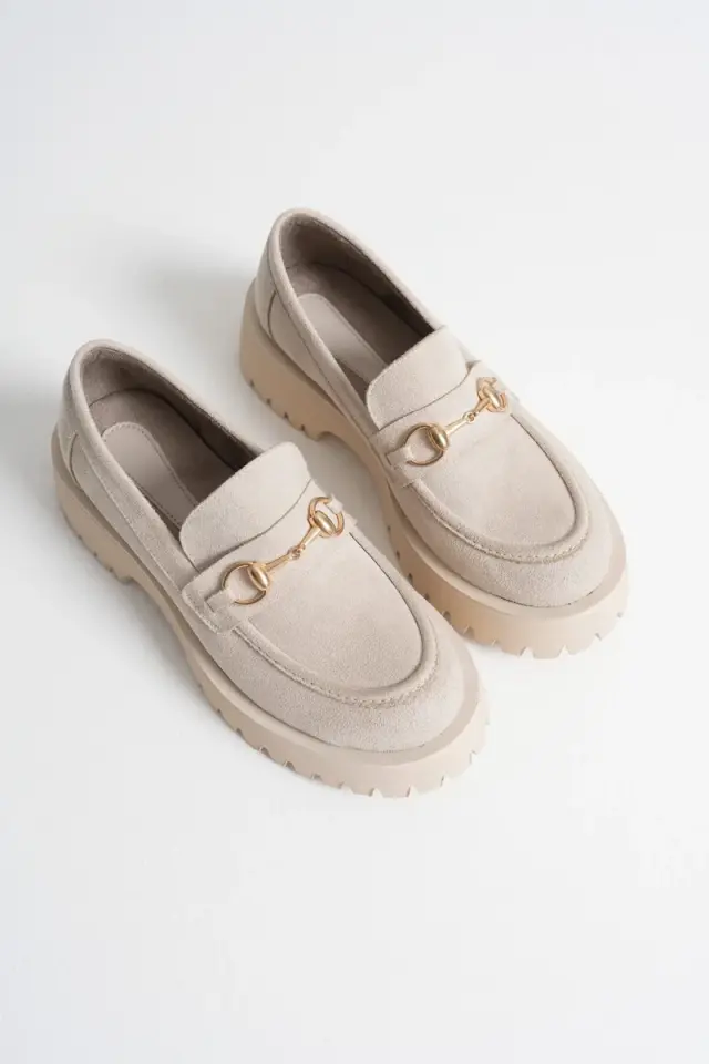 Bej Süet Kadın Loafer | BUCCA