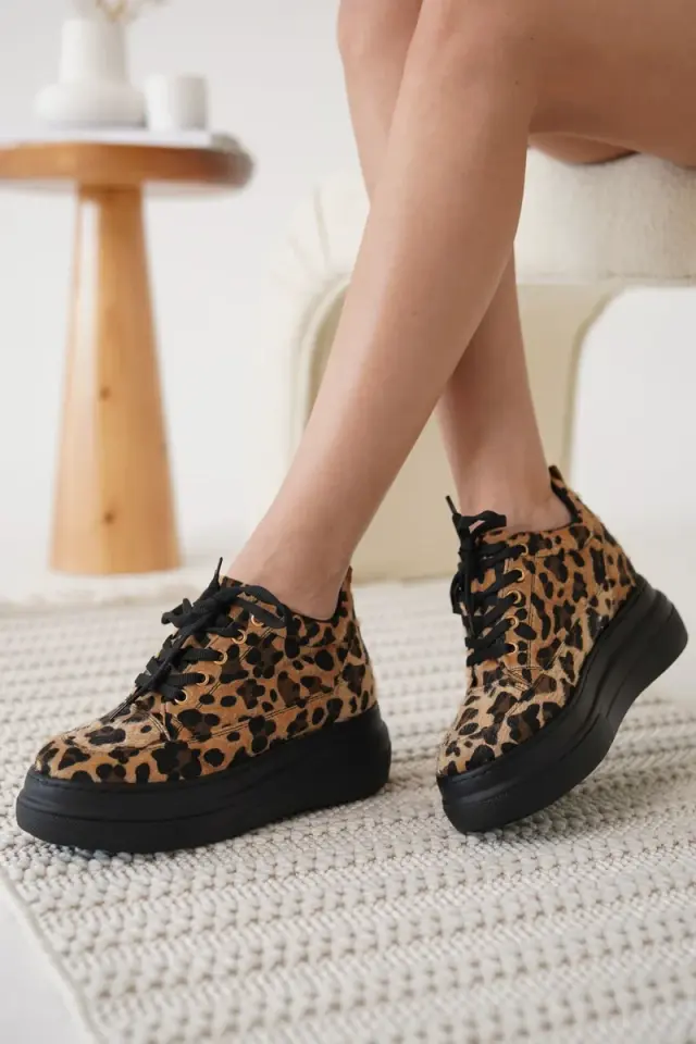 Kadın Gizli Topuk Siyah Taban Leopar Spor Ayakkabı BUCCA10MS01K