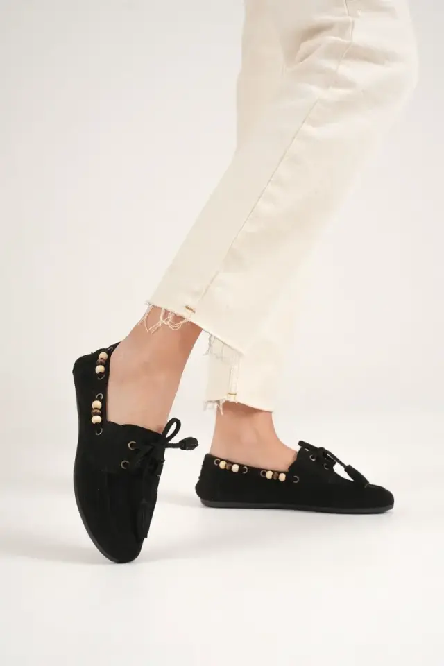 Kadın Siyah Boncuklu Günlük Süet Ayakkabı BUCCA27MS07A