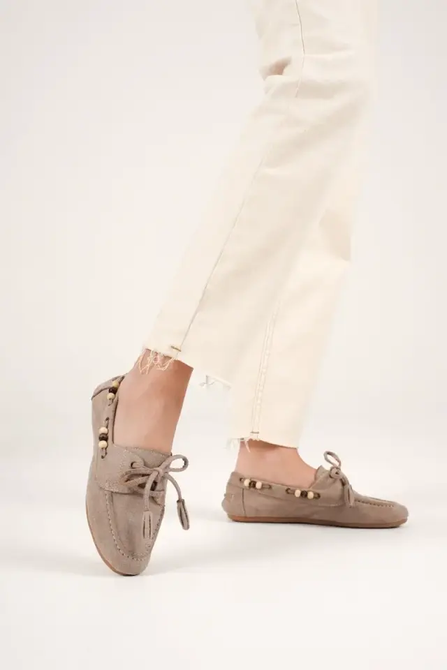 Kadın Vizon Boncuklu Günlük Süet Ayakkabı BUCCA27MS07D