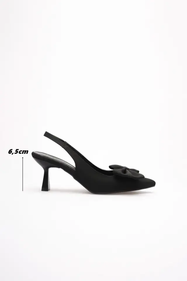 Siyah Fiyonklu Kitten Topuklu Slingback Kadın Ayakkabı BUCCA08MS24A