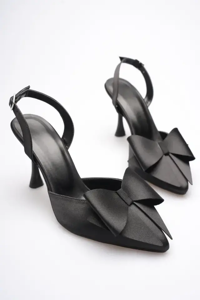 BUCCA Kadın Siyah Fiyonk Detaylı Saten Slingback Topuklu Ayakkabı BUCCA40MS01A