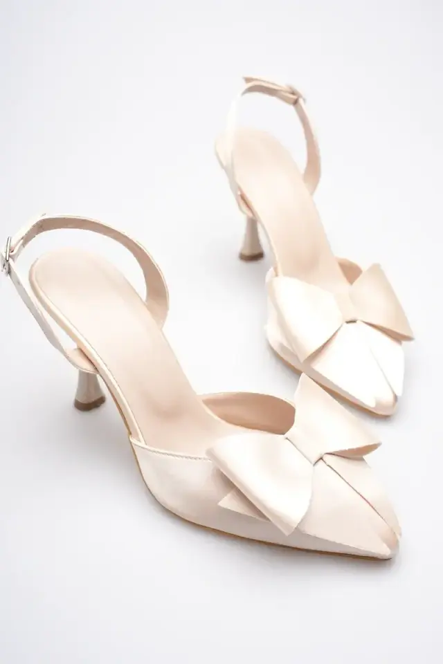 BUCCA Kadın Bej Fiyonk Detaylı Saten Slingback Topuklu Ayakkabı  BUCCA40MS01B