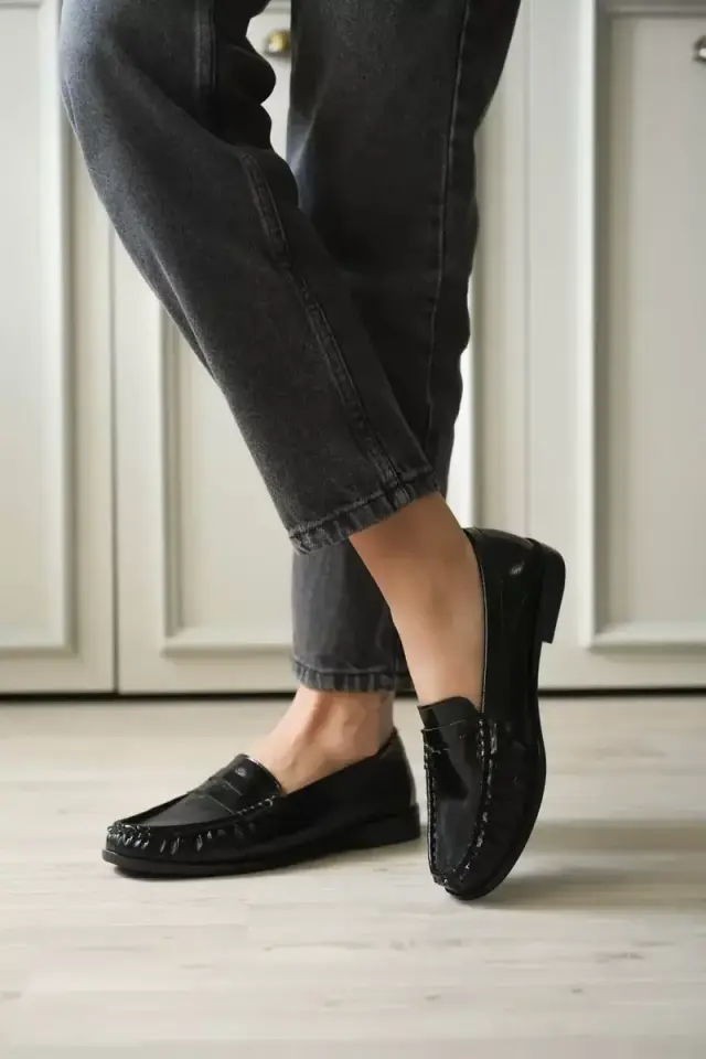 Siyah Rugan  Penny Loafer Ayakkabı BUCCA88MS02A