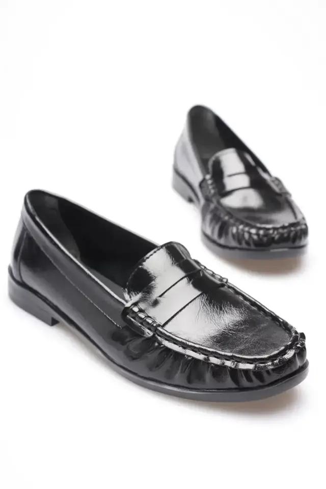 Siyah Rugan  Penny Loafer Ayakkabı BUCCA88MS02A